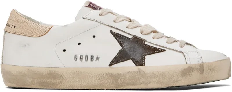 Бело-коричневые кроссовки Super-Star Golden Goose, цвет Optic white/Brown/Beige