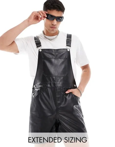 Черный укороченный комбинезон с кожаным эффектом ASOS DESIGN