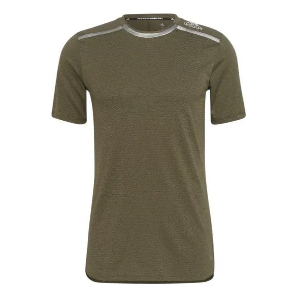 Футболка Adidas Solid Color Logo Printing Round Neck Slim Fit Short Sleeve Olive Green T-Shirt, Зеленый