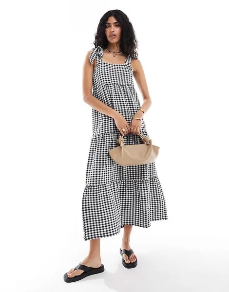 Многослойное платье макси в клетку Miss Selfridge – Vichy с завязкой на плече
