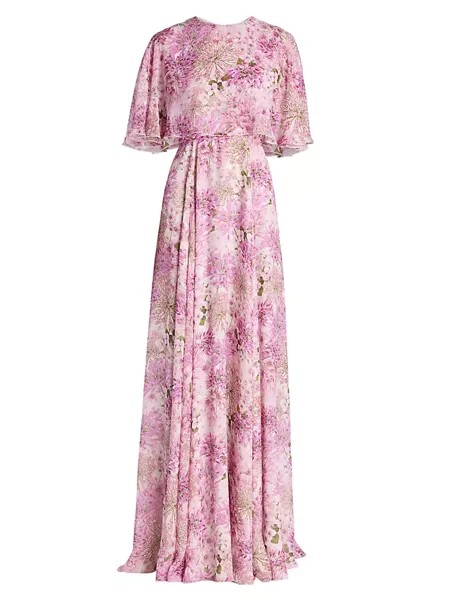 Шелковое платье макси с цветочным принтом Giambattista Valli, розовый