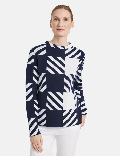 Свитер Gerry Weber Langarm Turtle, цвет navy/offwhite check jacquard