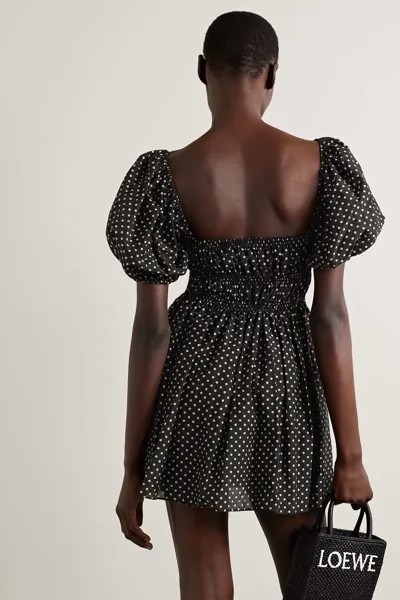 MATTEAU Мини-платье вуаль из органического хлопка и шелка в горошек, черный