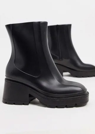 Черные резиновые ботинки на каблуке ASOS DESIGN-Черный