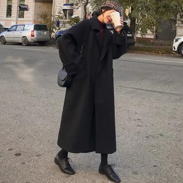 Длинное черное шерстяное Женское пальто Хепберн 2022 популярная новая Корейская версия утепленная Туника Блейзер женская одежда