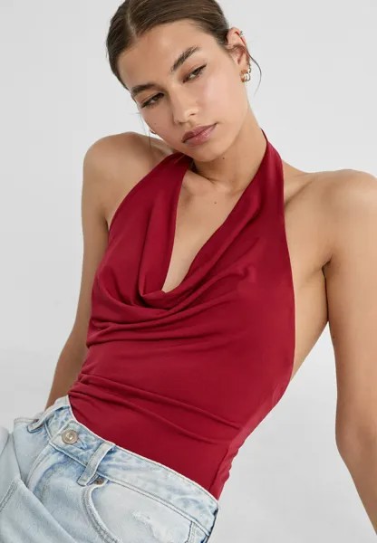 Топ DRAPED HALTER Stradivarius, Бордо