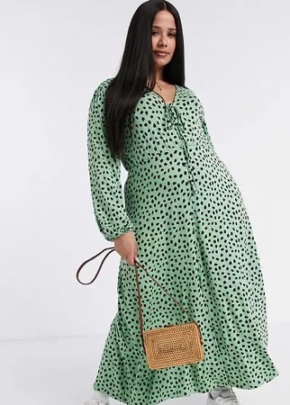 Чайное платье миди в горошек зеленого цвета ASOS DESIGN Curve-Зеленый цвет