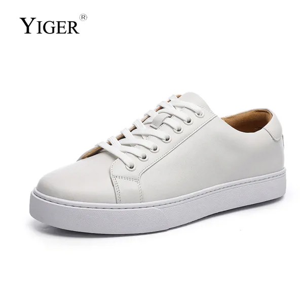 YIGER/мужская повседневная обувь из натуральной кожи в британском стиле; Модные корейские повседневные кроссовки на толстой подошве; Мужская Спортивная обувь белого цвета в винтажном стиле