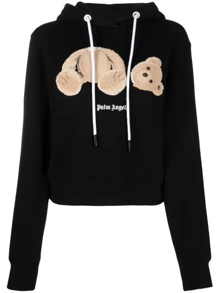 Palm Angels укороченное худи Bear с логотипом, черный
