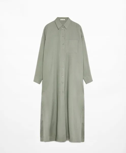 Платье Oysho Long Linen, серо-зеленый