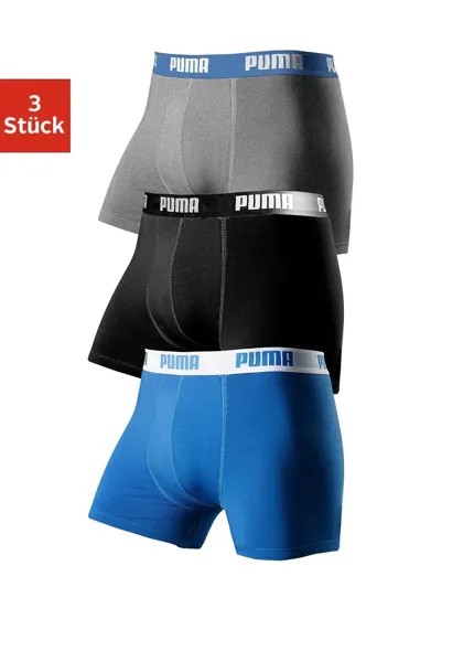 Боксеры PUMA (3 шт.) с логотипом бренда на поясе, синий