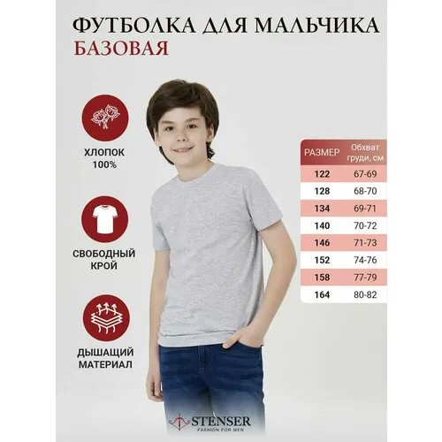 Футболка STENSER, размер 146, серый