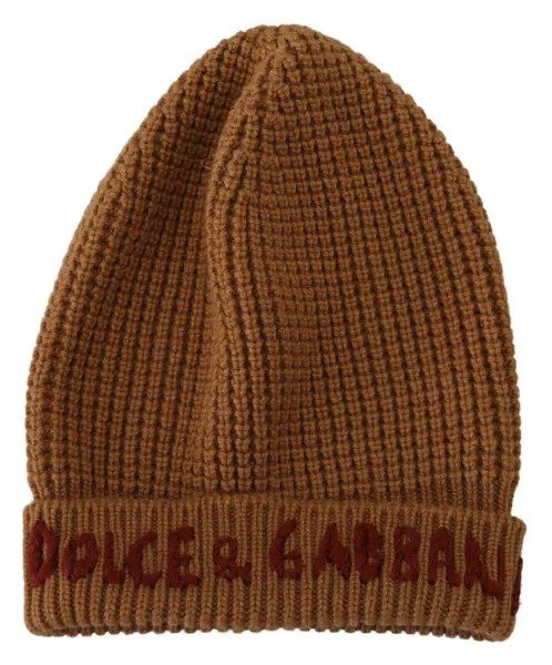DOLCE - GABBANA Шапка Коричневая вязаная женская зимняя шапка с логотипом DG, один размер, 500 долларов США
