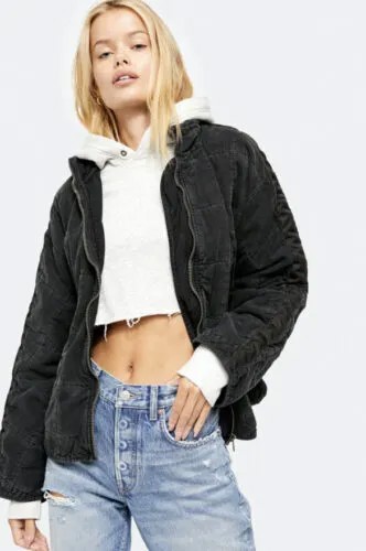 Стеганая джинсовая куртка «летучая мышь» Free People Denim, черный, 198 долларов США