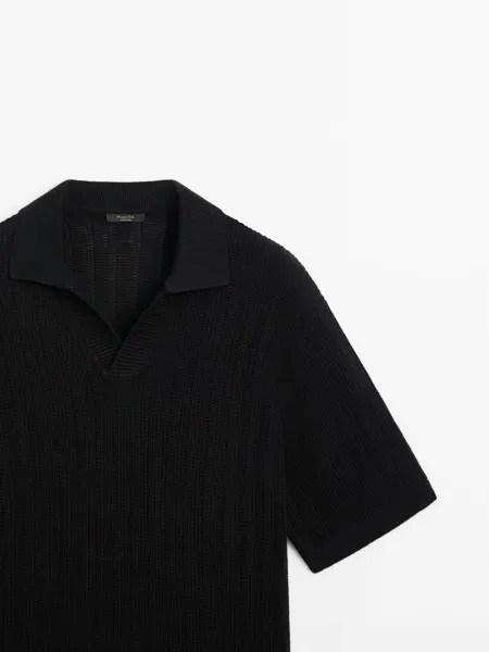 Свитер-Поло в рубчик с короткими рукавами Massimo Dutti, black