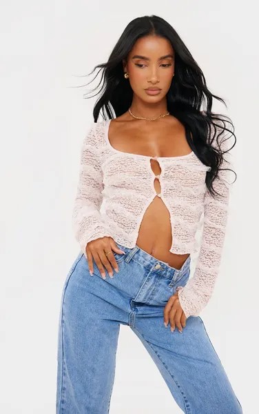 PrettyLittleThing Детская розовая блузка на пуговицах с квадратным вырезом и фактурной оборкой