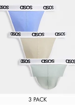 Набор из 3 стрингов пастельной расцветки ASOS DESIGN-Многоцветный