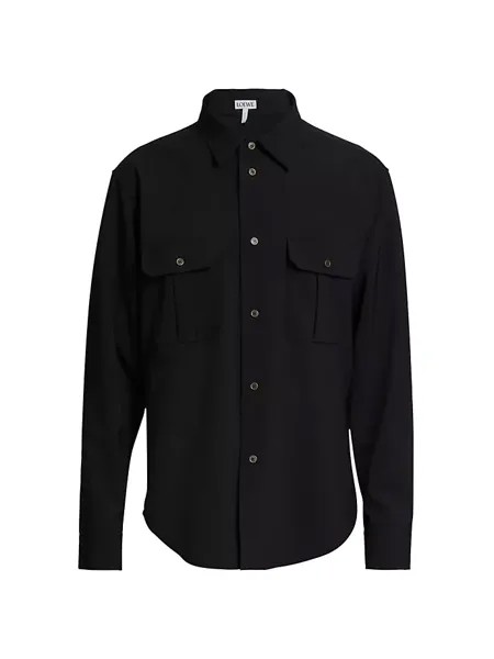 Рубашка с карманами из смесовой шерсти Loewe, черный