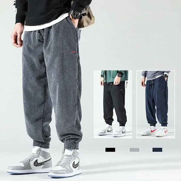 Модные мужские брюки, зимние вельветовые спортивные брюки, мужские мешковатые джоггеры, повседневные флисовые шаровары, брюки-карго в стиле хип-хоп для мужчин
