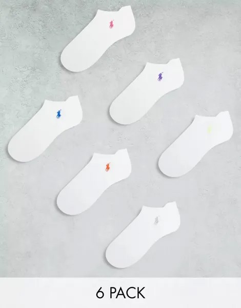 Белые 6 пар спортивных носков с логотипом Polo Ralph Lauren