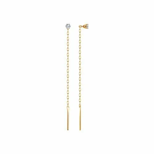 Серьги цепочки Thing Jewelry, красное золото, 585 проба, фианит, золотой
