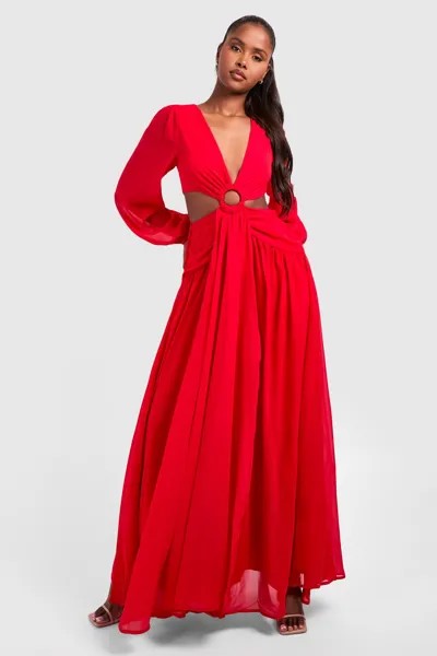 Шифоновое платье макси с вырезами boohoo, красный