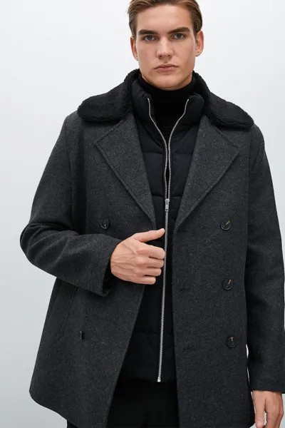 Пальто на эко-пухе и двубортной застежке Koton, серый