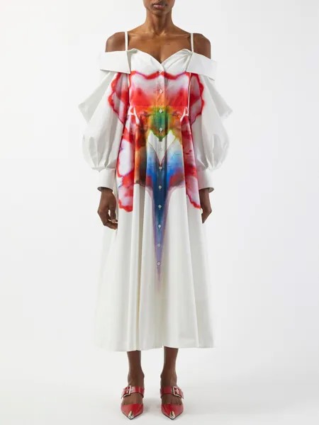 Платье-рубашка из поплина с принтом solarized orchid Alexander McQueen, белый