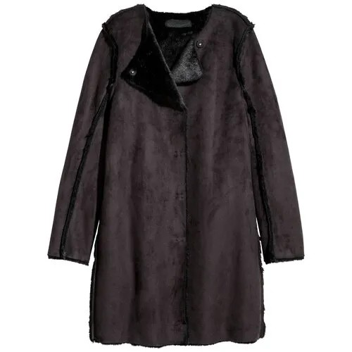 Пальто H&M, искусственный мех, средней длины, карманы, размер 4, черный