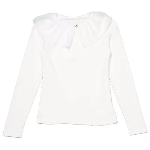 Школьная блуза Снег, полуприлегающий силуэт, длинный рукав, однотонная, размер 140-146, белый