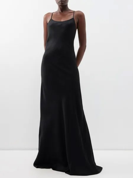 Атласное платье макси с открытой спиной Victoria Beckham, черный