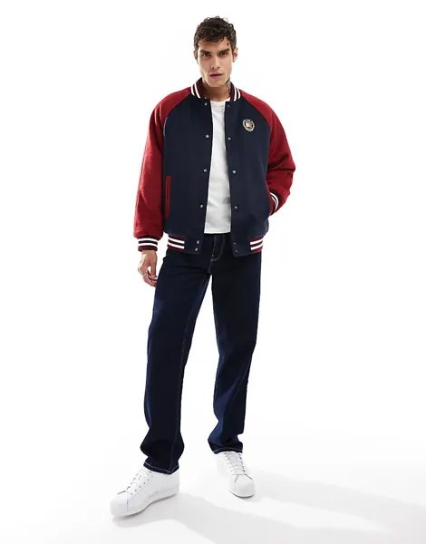 Темно-синий и красный шерстяной бомбер Tommy Jeans с гербом