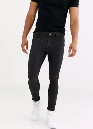 Супероблегающие джинсы с покрытием и леопардовым принтом River Island-Черный
