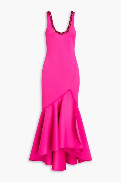 Асимметричное платье с аквалангом с декором Badgley Mischka, ярко-розовый