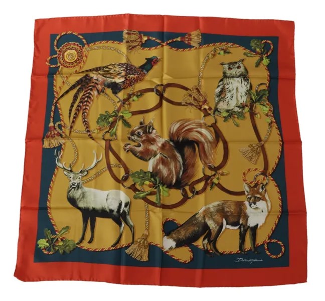 DOLCE - GABBANA Шарф Разноцветный квадратный платок с животным принтом 70см x 70см 280долл. США