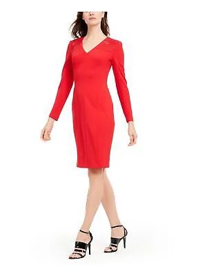 Женское красное вечернее платье-футляр CALVIN KLEIN с длинным рукавом и длиной до колена на молнии 6