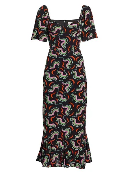Платье миди Ramona с принтом и рифленым подолом Rhode, цвет soundwave