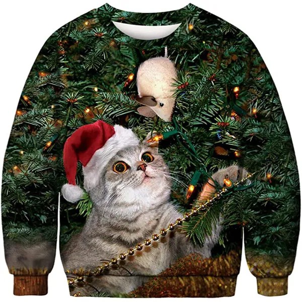 3D Рождественский узор Печатный рождественский свитер Экипаж Шея Рождественский пуловер Мужская осень Зима Свободная мода Спортивная толстовка