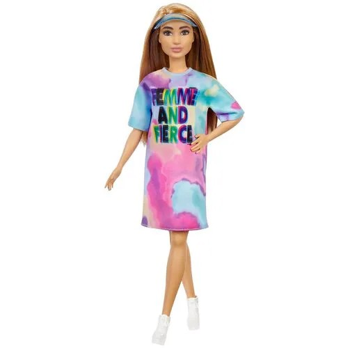 Кукла Barbie Fashionistas в платье-футболке и с козырьком, GRB51