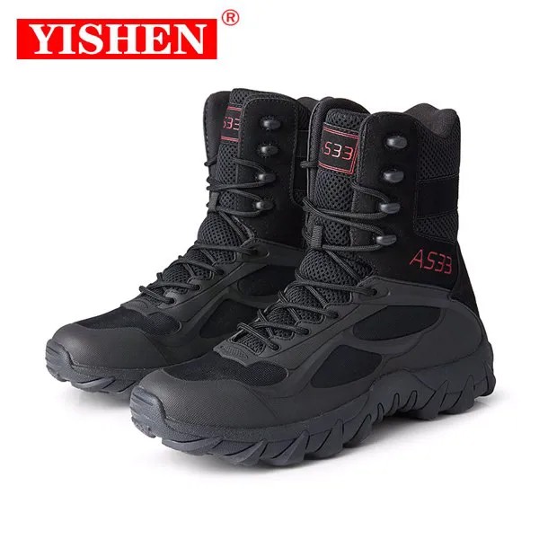 Ботинки YISHEN мужские тактические кожаные, боевые армейские тренировочные сапоги, уличная зимняя водонепроницаемая защитная обувь для работ...