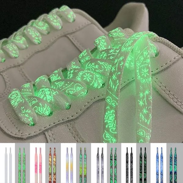 1 пара кроссовок кешью печатные светящиеся светящиеся флуоресцентные туфли струны шнурки шнурки мужчины женщины sprots