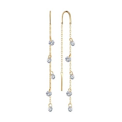 Серьги цепочки Diamant online, золото, 585 проба, фианит, прозрачный