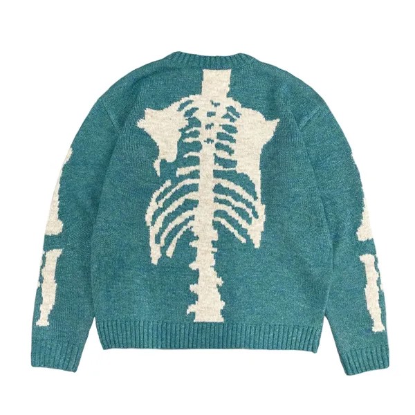 Kapital Vintage Hirata Round Neck Loose Bone Skeleton Knitted Casual Sweater for Men Wool Printing Long Sleeve Japan Pullover