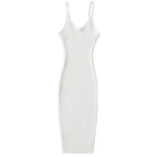 Платье-лапша прилегающее, миди, открытая спина, размер 46, белый