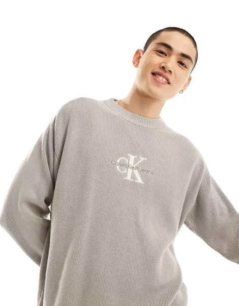 Серый джемпер с монограммой Calvin Klein Jeans