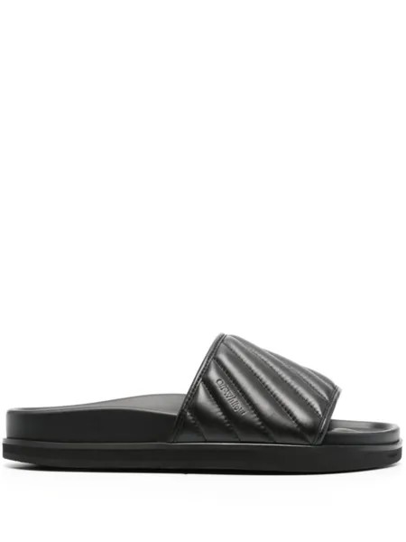 Off-White Diag-stripe leather slides, черный