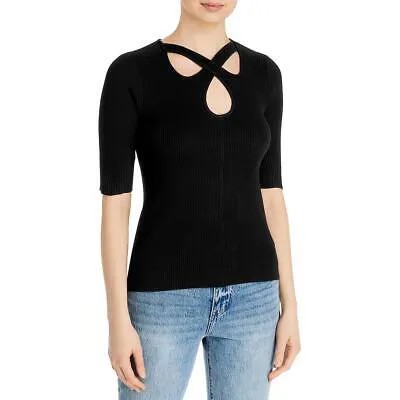 Женская черная рубашка в рубчик с вырезами T Tahari, пуловер, свитер, топ S BHFO 8508