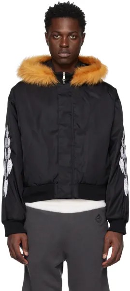 Черный бомбер с капюшоном из овчины Bally