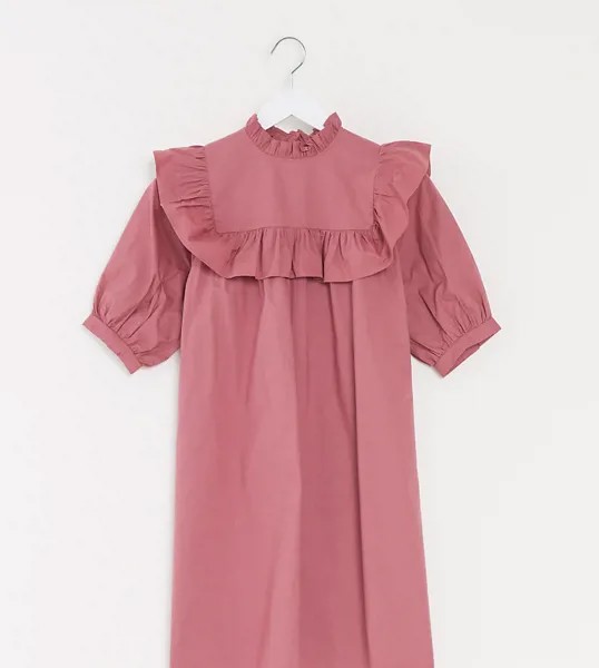 Розовое свободное платье с оборками Influence Tall-Розовый цвет