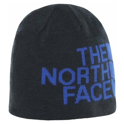 Шапка The North Face двухсторонняя черная с синим/синяя с лого The North Face